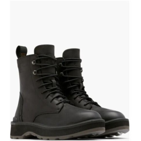 Sorel Hi-Line Lace Up Womens Combat Boot Black Jet Size 7 Leather New Moto - Picture 1 of 6